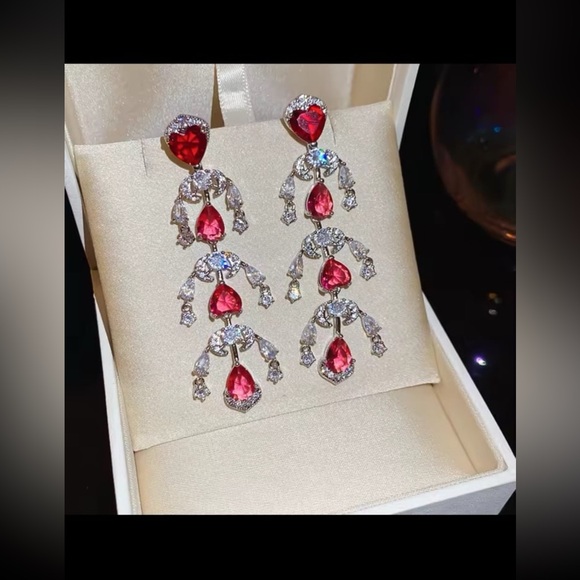 Swarovski Jewelry - Gorgeous bridal dangle ruby and clear crystal teardrop crystal earrings #130